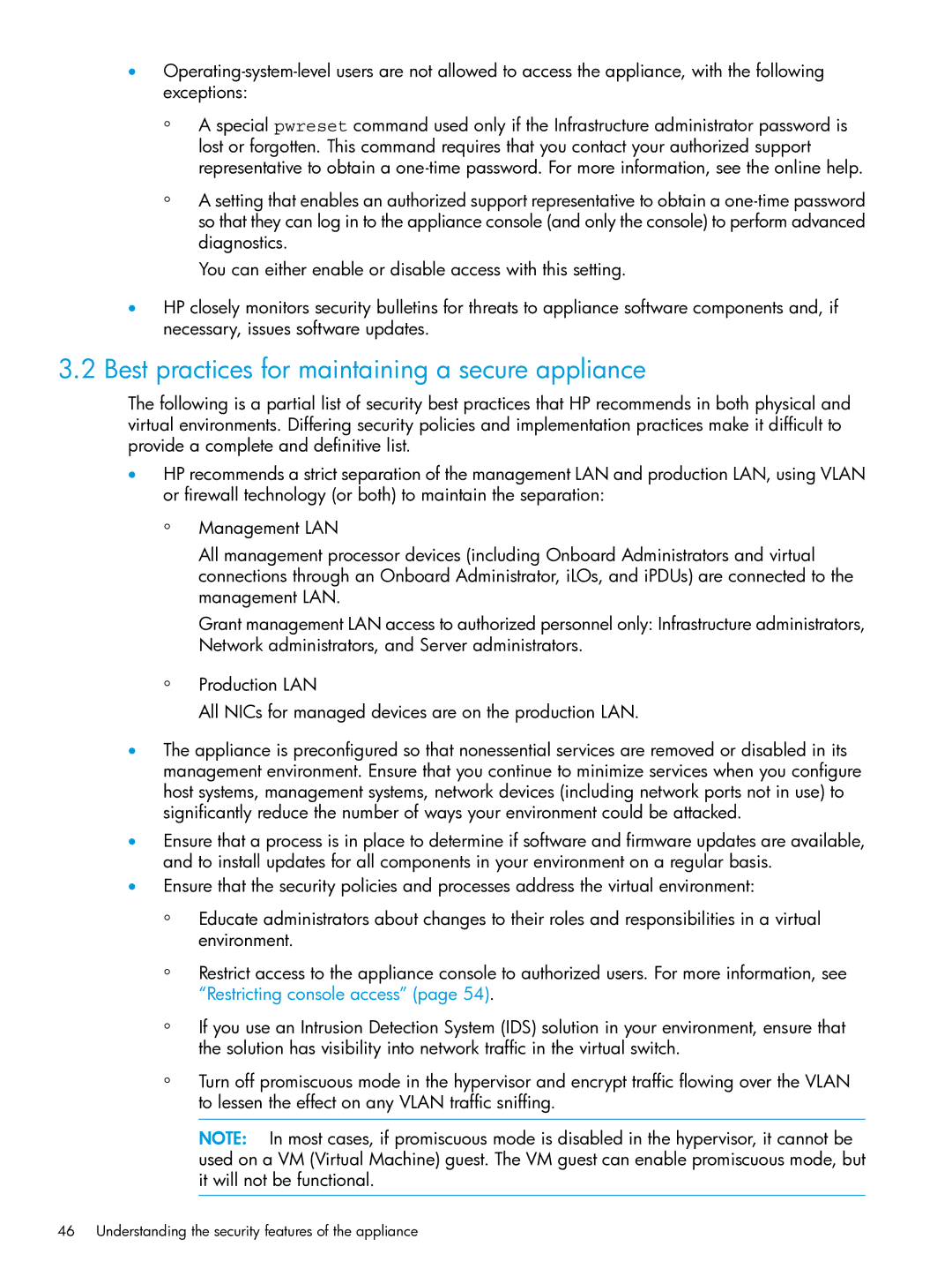 HP OneView manual Best practices for maintaining a secure appliance, Understanding the security features of the appliance 