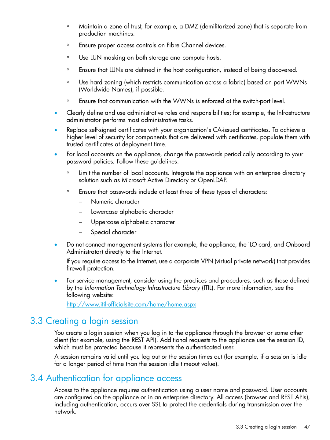 HP OneView manual Creating a login session, Authentication for appliance access 