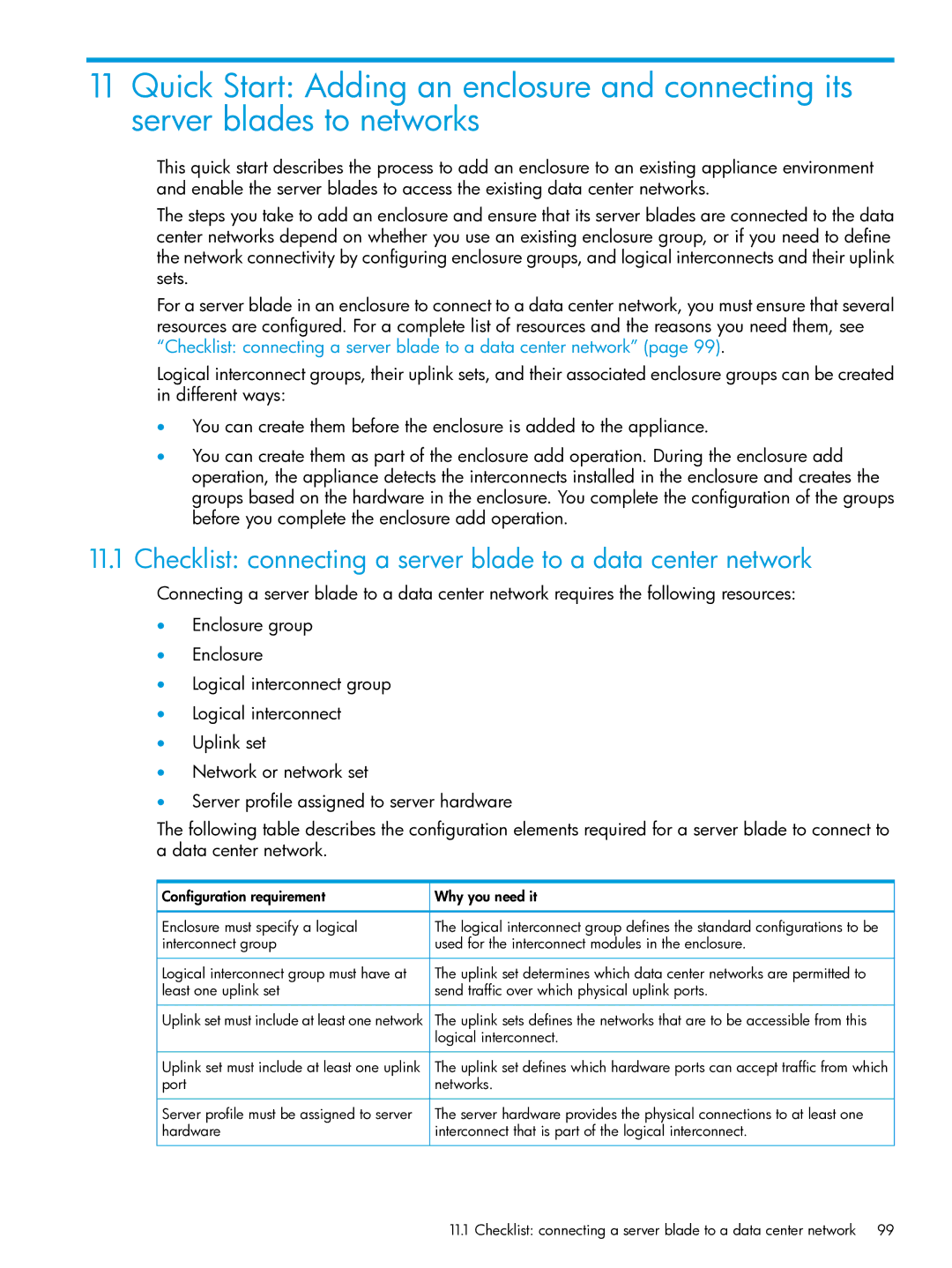 HP OneView manual Checklist connecting a server blade to a data center network 