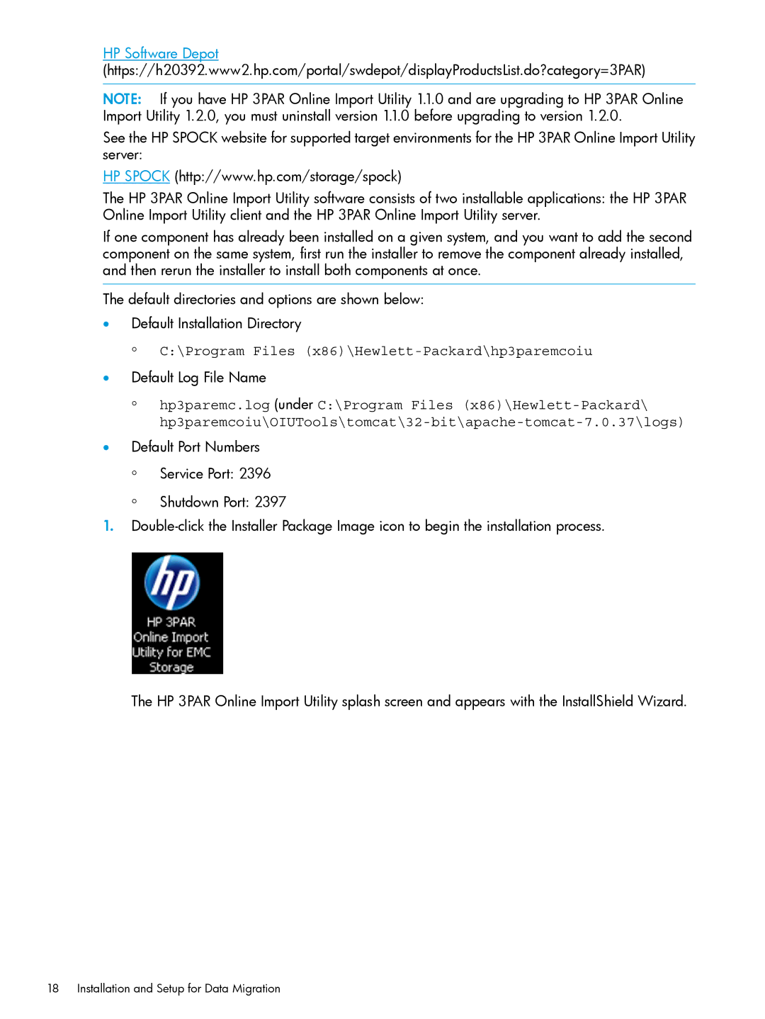 HP Online Import Software manual Program Files x86\Hewlett-Packard\hp3paremcoiu, Default Log File Name 