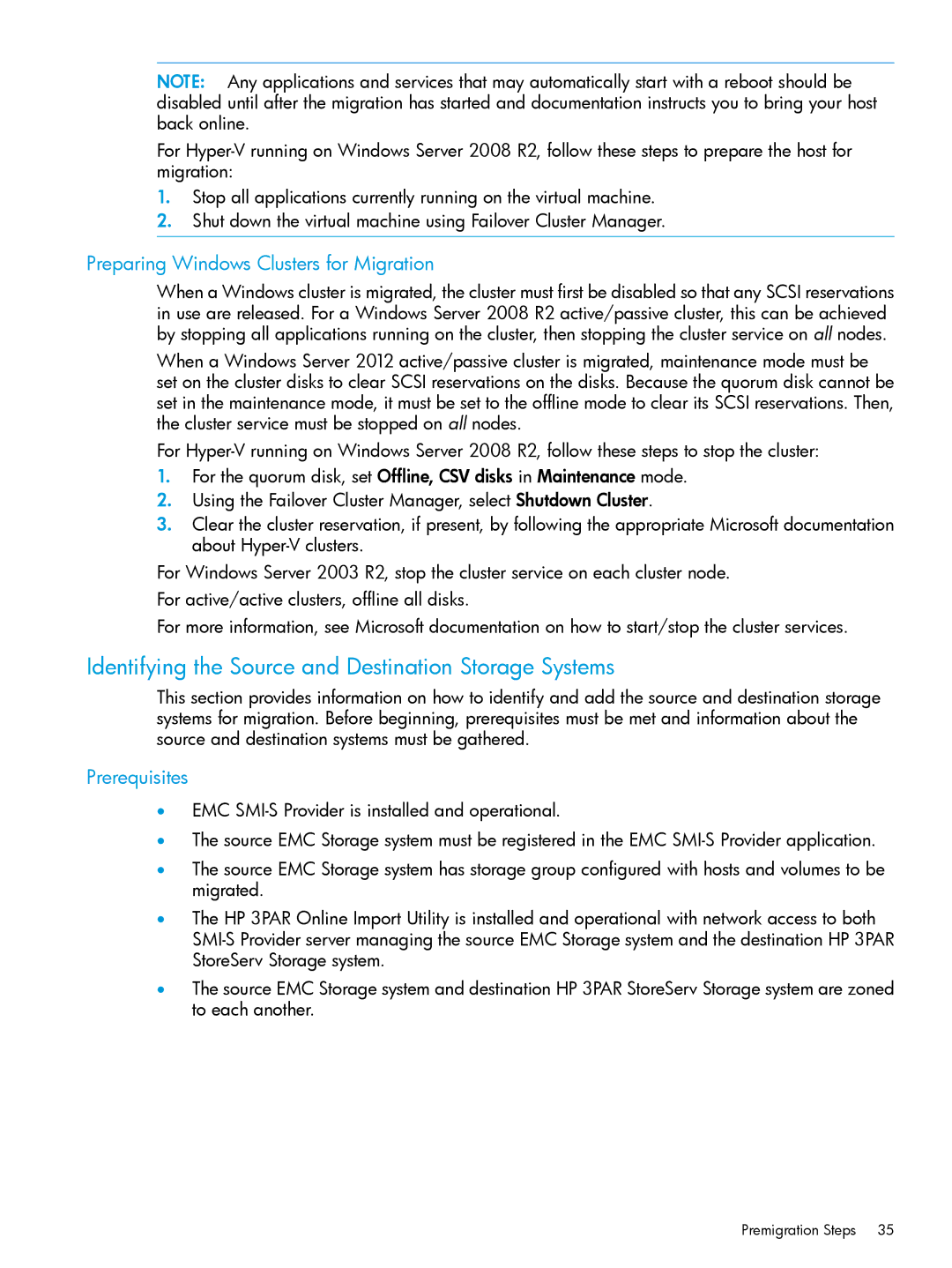 HP Online Import Software Identifying the Source and Destination Storage Systems, Preparing Windows Clusters for Migration 