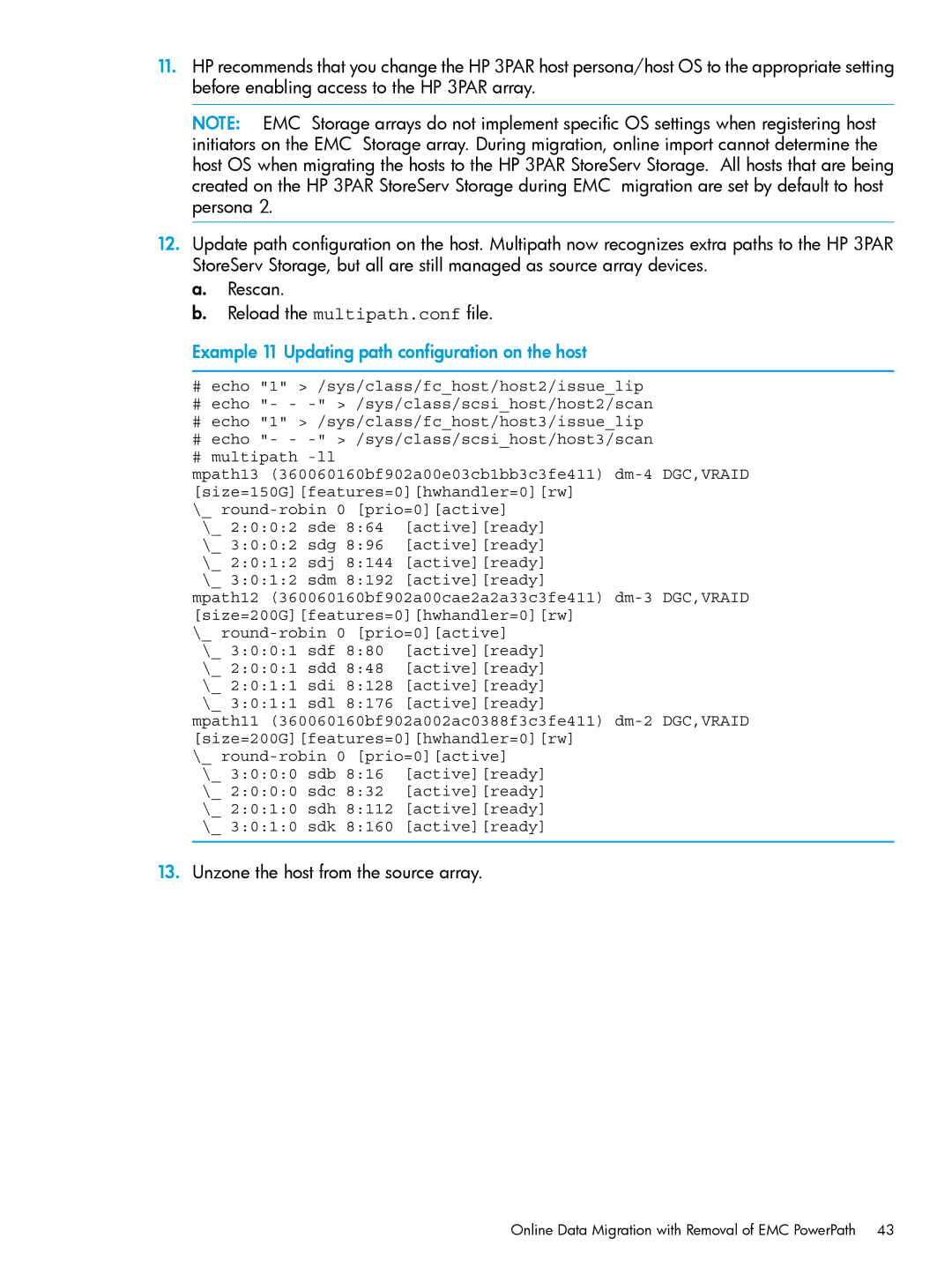 HP Online Import Software manual Example 11 Updating path configuration on the host 