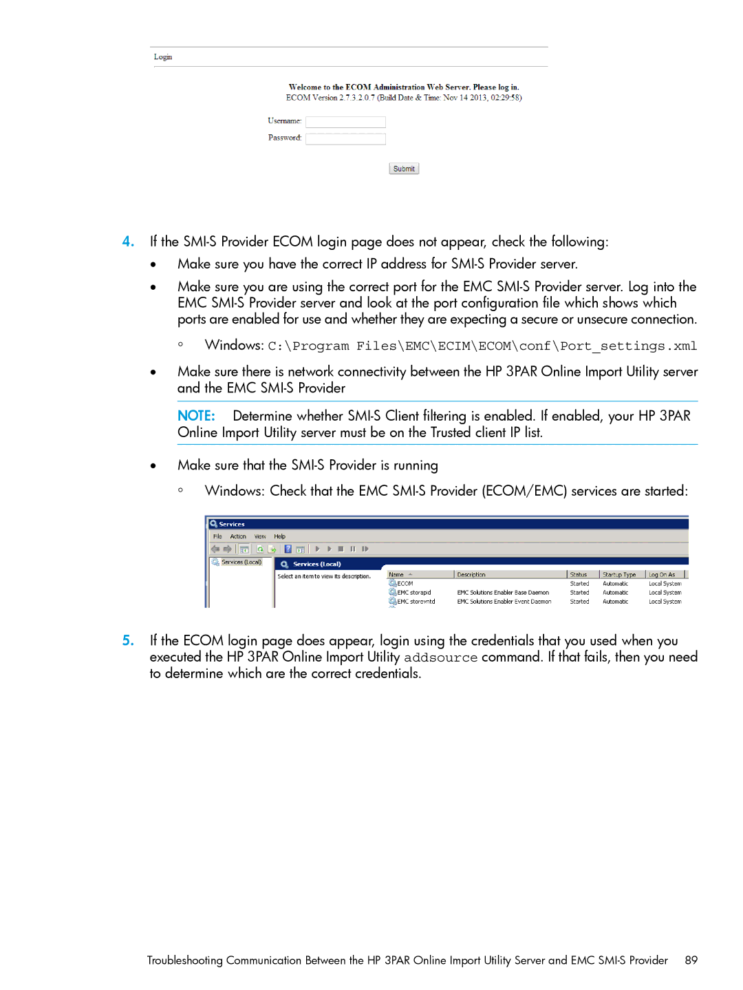 HP Online Import Software manual Windows C\Program Files\EMC\ECIM\ECOM\conf\Portsettings.xml 