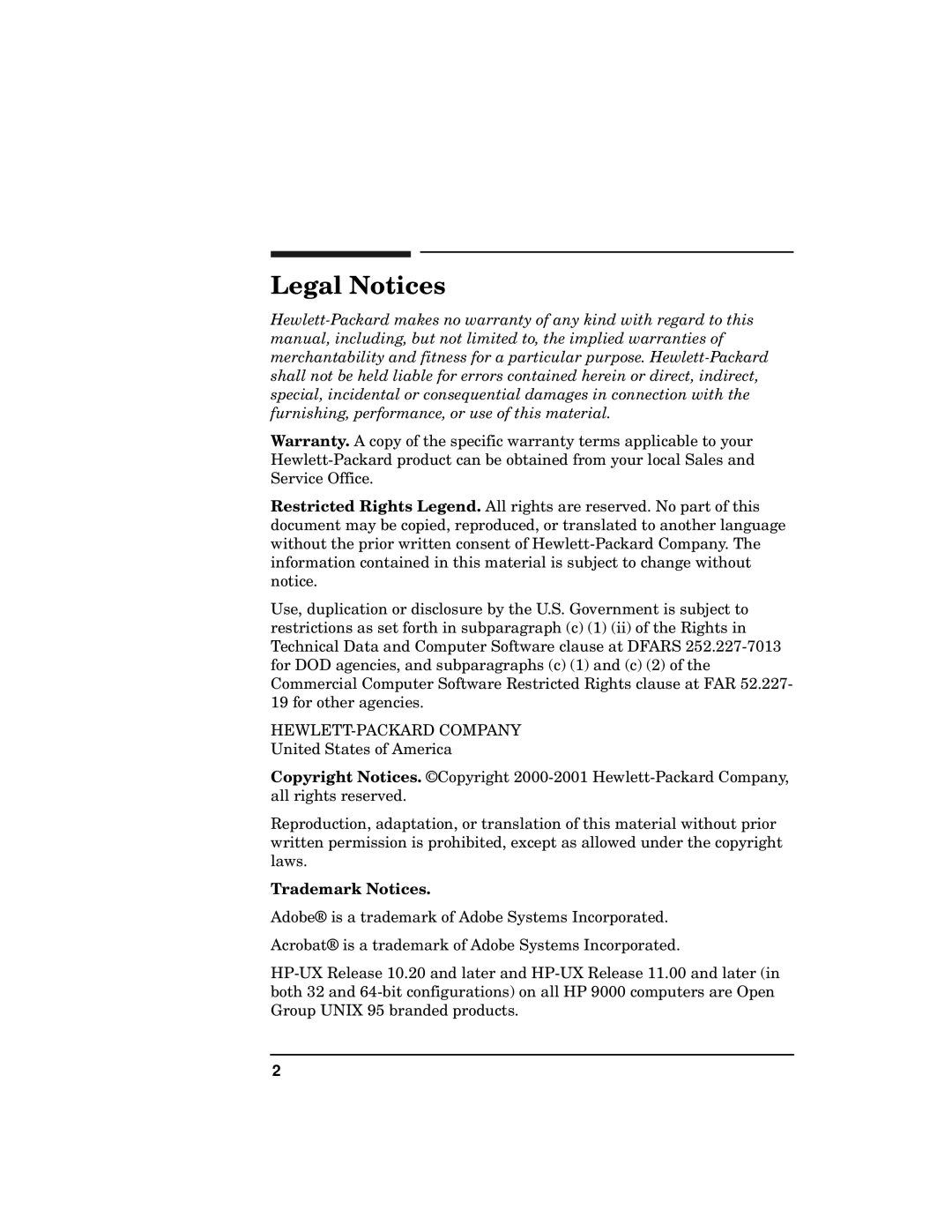 HP OPENVIEW J5119-90007 manual Legal Notices 