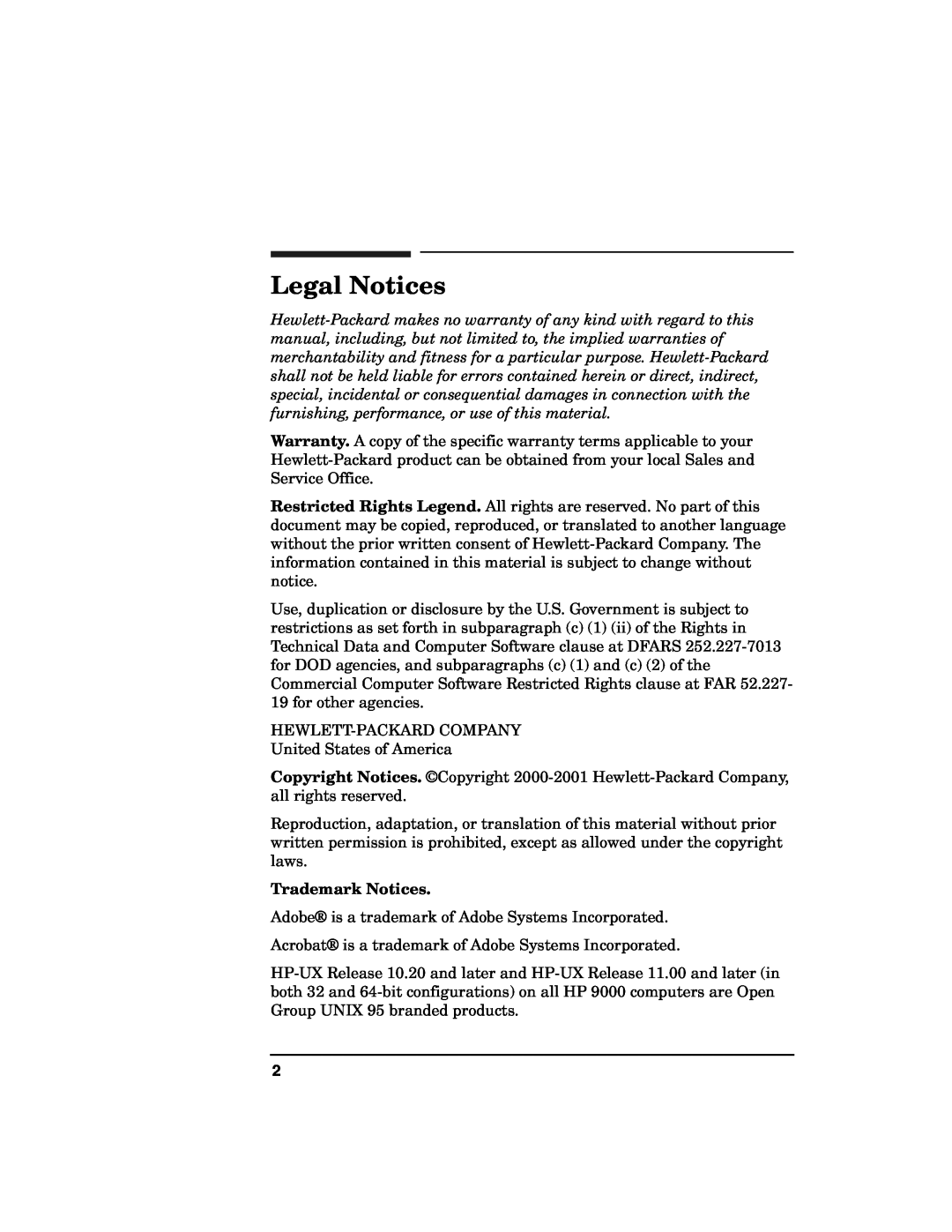 HP OPENVIEW J5119-90007 manual Legal Notices, Trademark Notices 