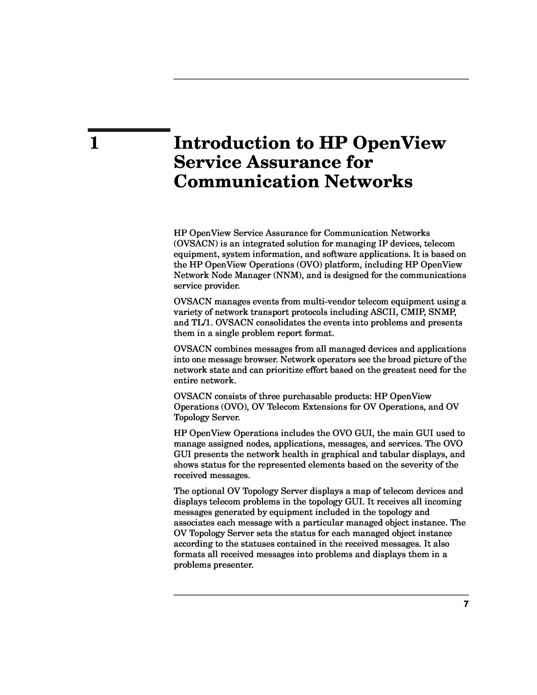 HP OPENVIEW J5119-90007 manual Introduction to HP OpenView, Service Assurance for, Communication Networks 