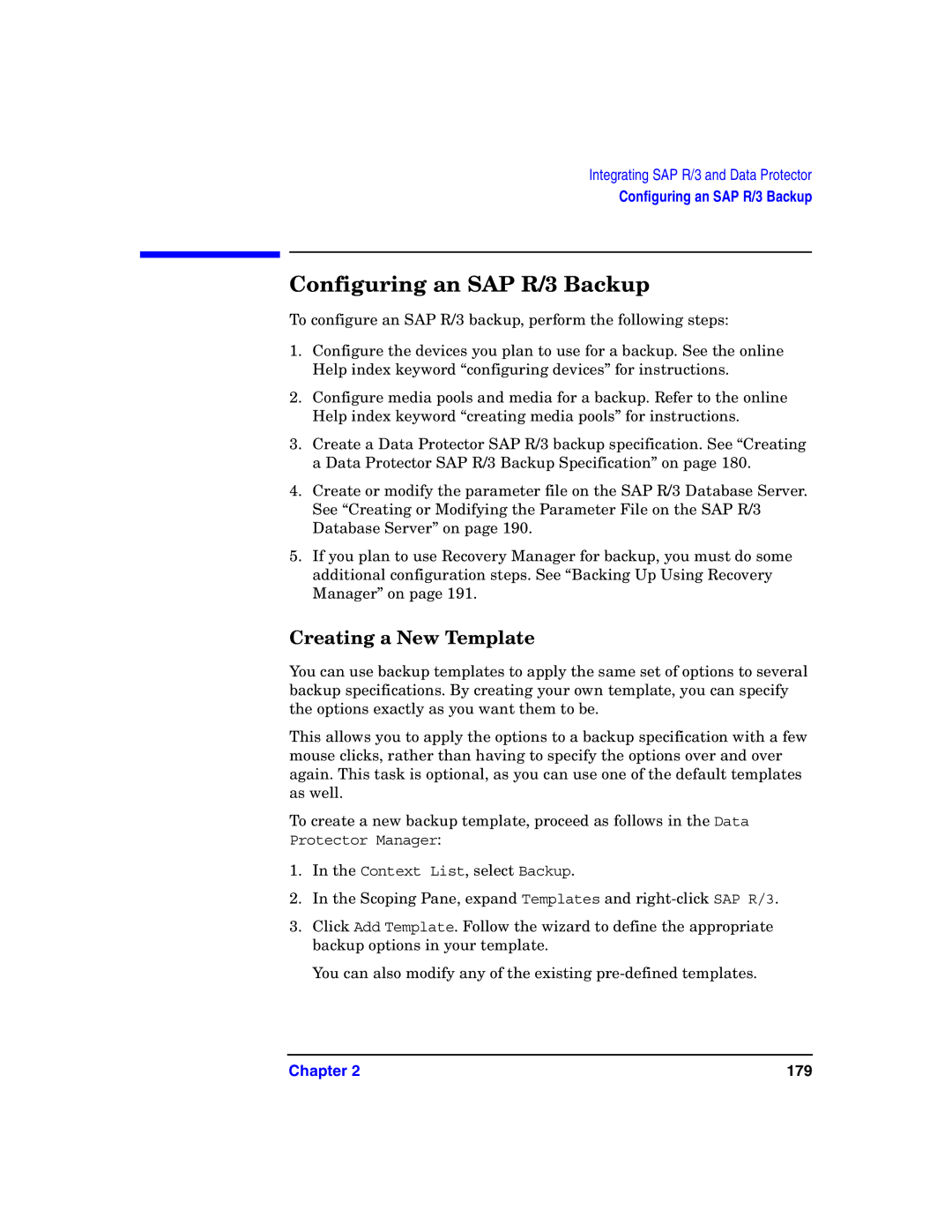 HP OpenView Storage B6960-96008 manual Configuring an SAP R/3 Backup, Creating a New Template 