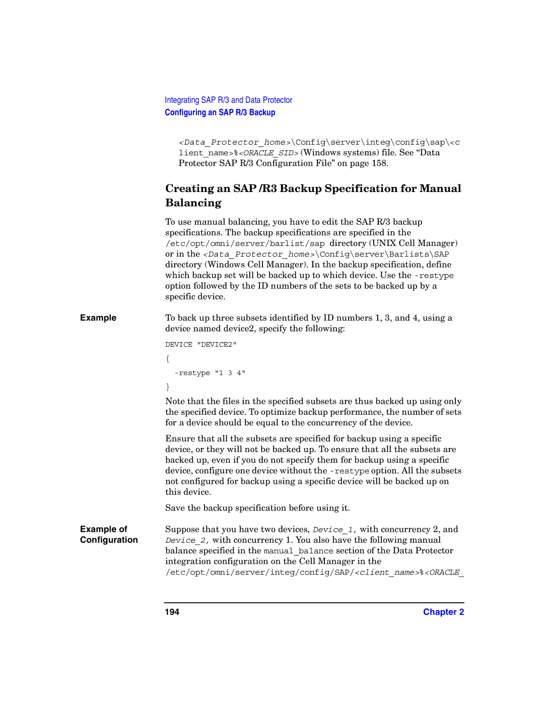 HP OpenView Storage B6960-96008 manual Creating an SAP /R3 Backup Specification for Manual, Balancing, 194 