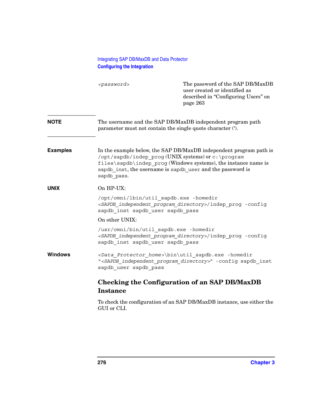 HP OpenView Storage B6960-96008 manual Checking the Configuration of an SAP DB/MaxDB Instance, 276 