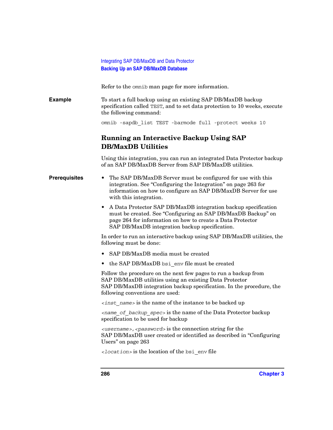 HP OpenView Storage B6960-96008 manual Running an Interactive Backup Using SAP, DB/MaxDB Utilities, 286 