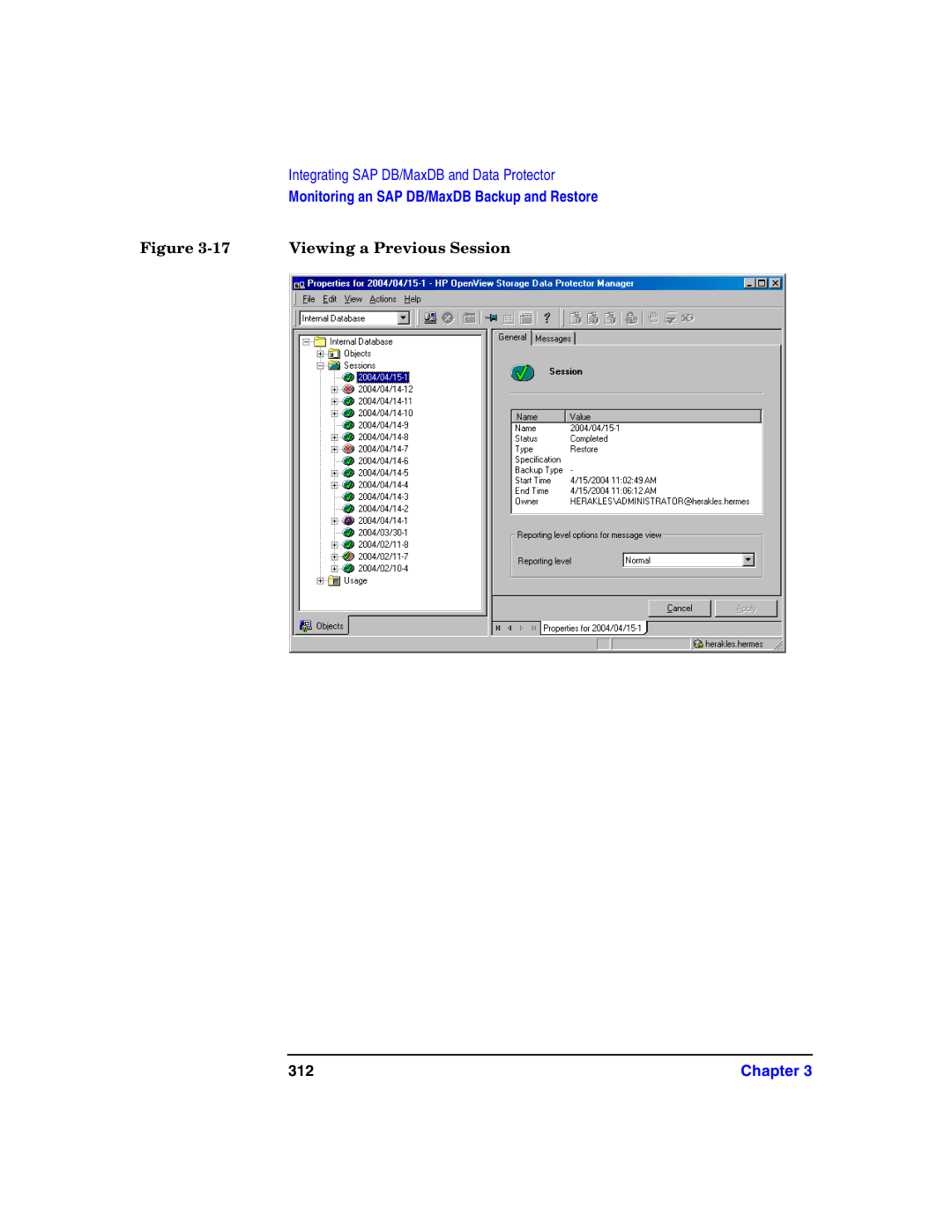 HP OpenView Storage B6960-96008 manual 17Viewing a Previous Session, 312 