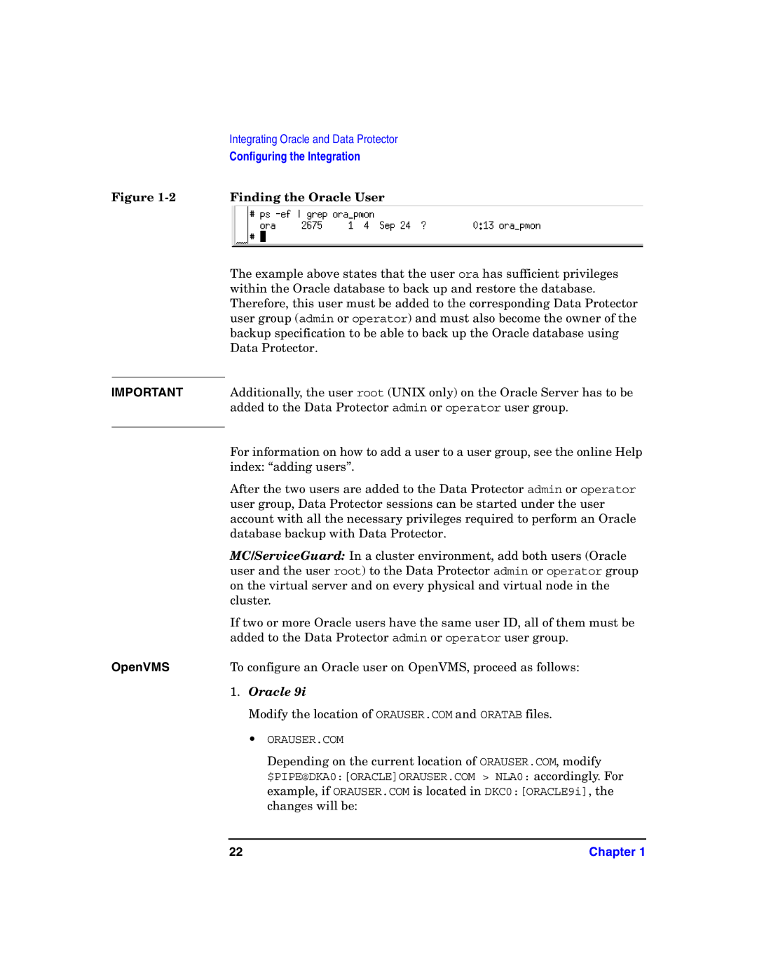 HP OpenView Storage B6960-96008 manual Finding the Oracle User, OpenVMS 