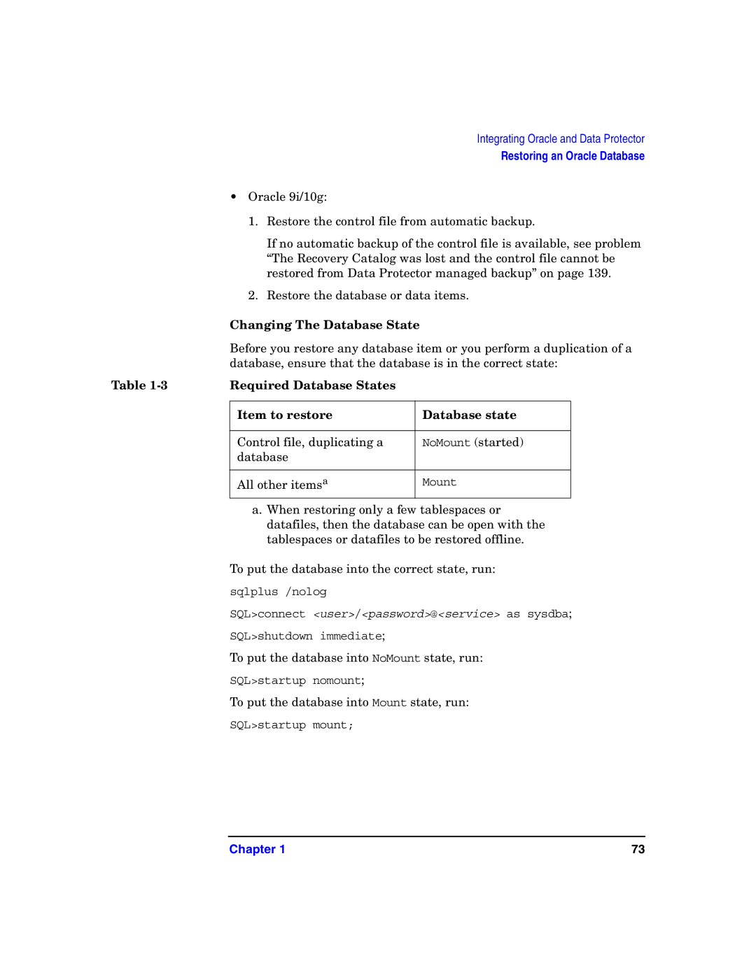 HP OpenView Storage B6960-96008 Changing The Database State, Database, ensure that the database is in the correct state 