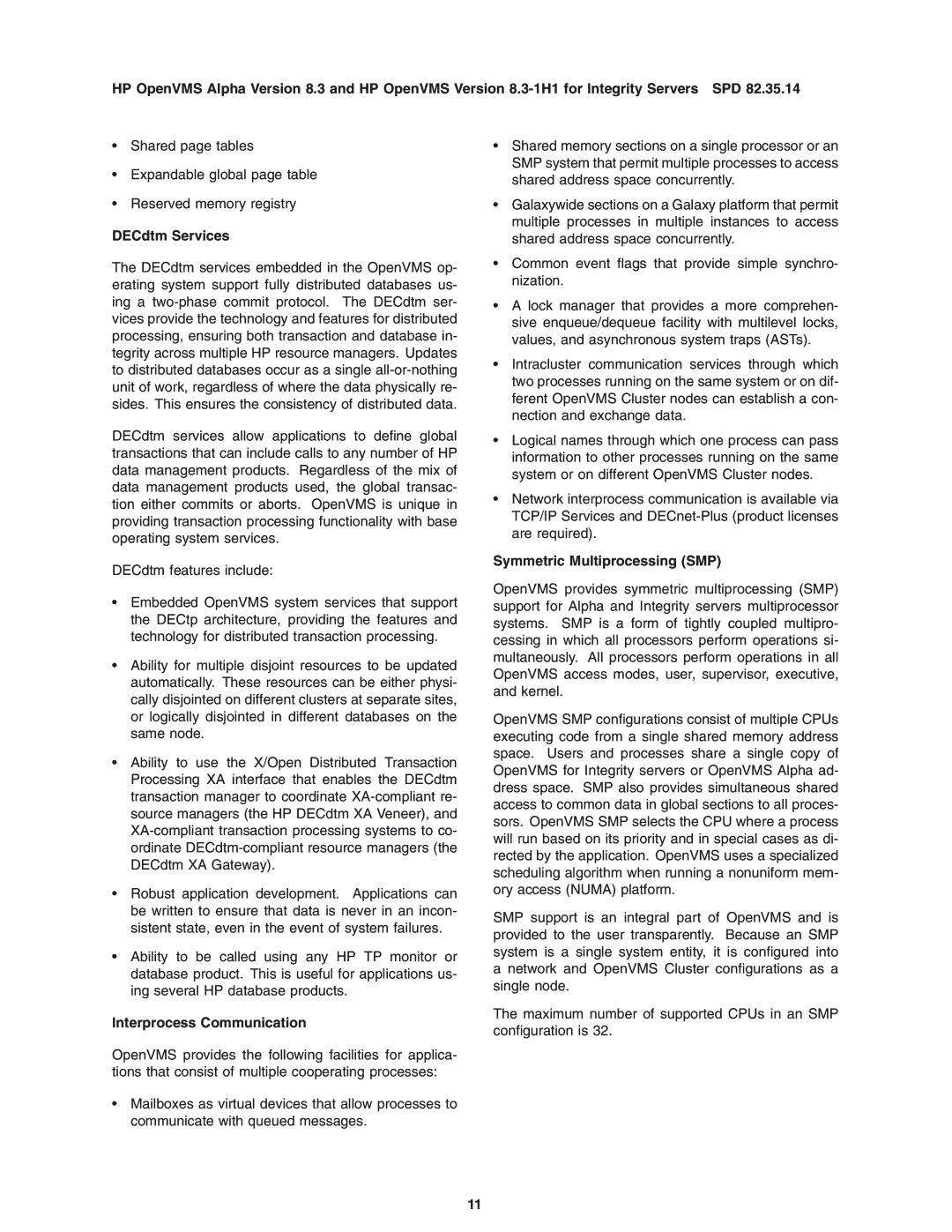 HP OpenVMS 8.3-1H1 manual DECdtm Services, Interprocess Communication, Symmetric Multiprocessing SMP 