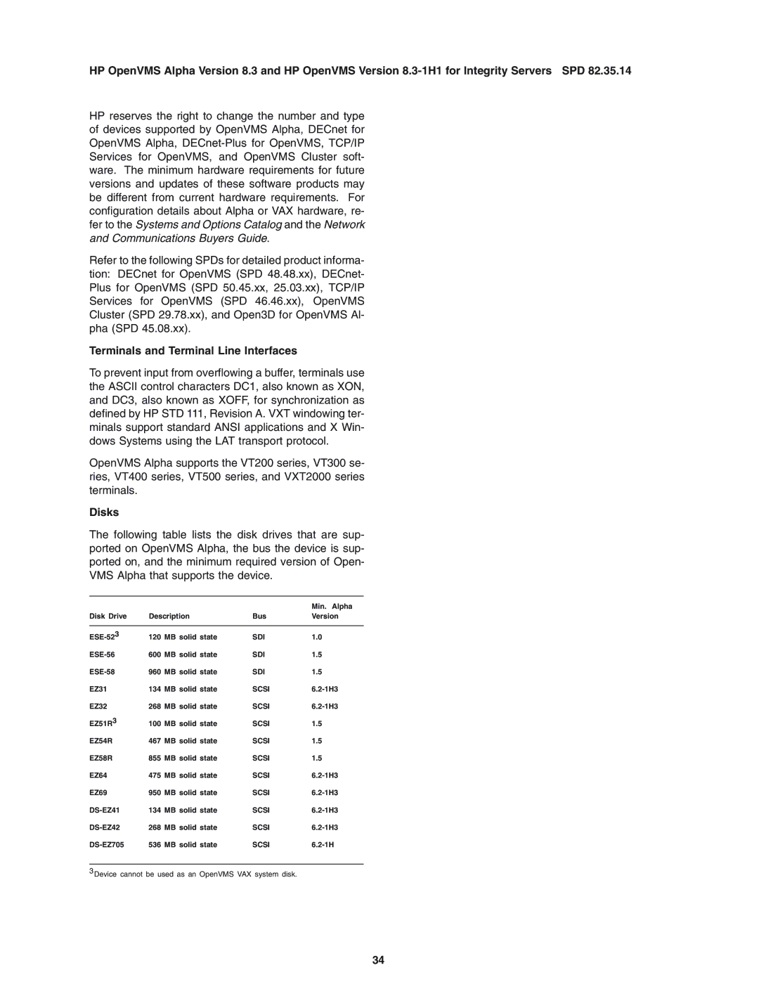 HP OpenVMS 8.3-1H1 manual Terminals and Terminal Line Interfaces, Disks 