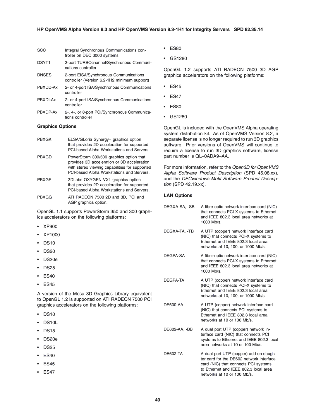 HP OpenVMS 8.3-1H1 manual Graphics Options 