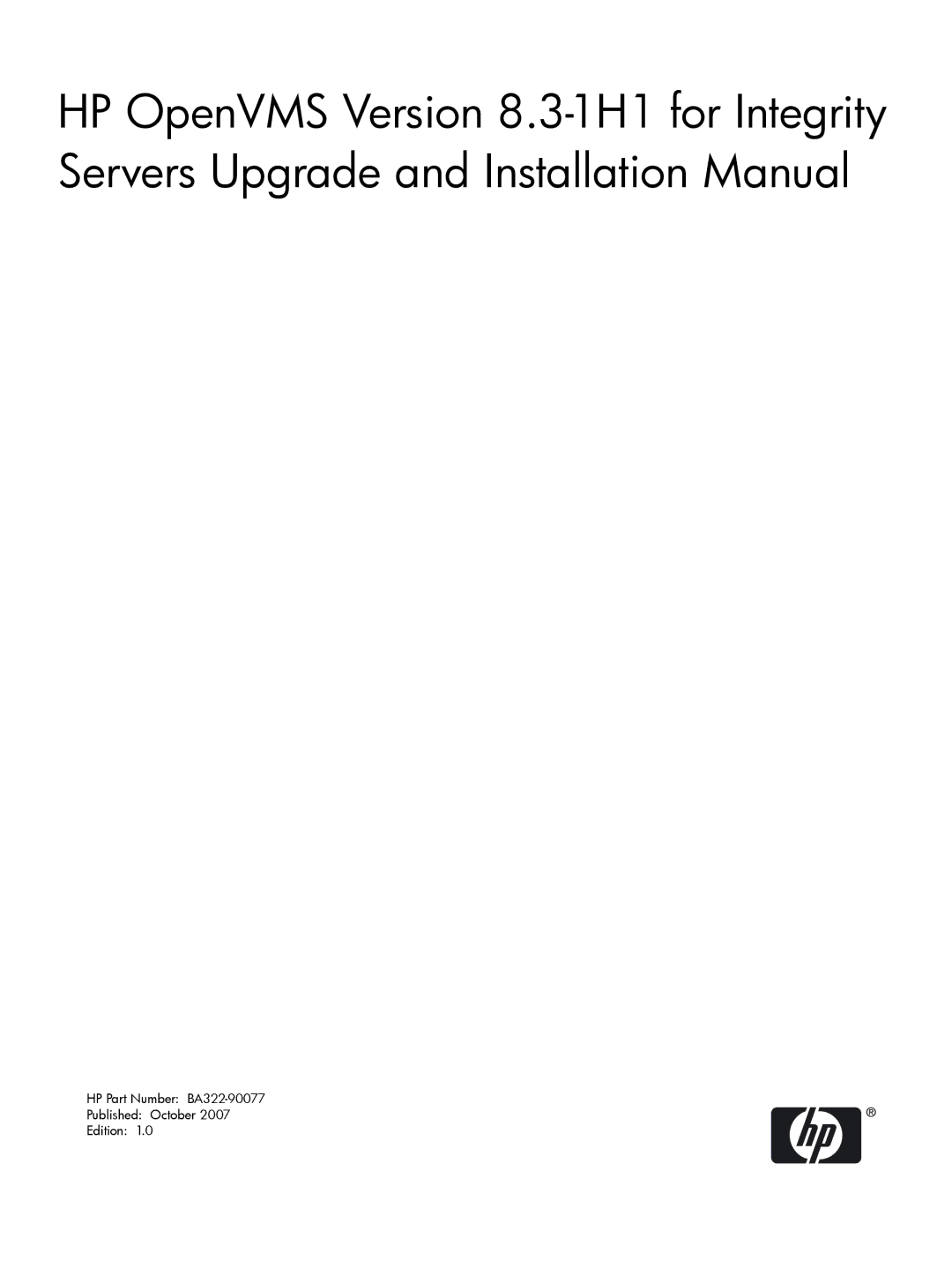 HP OpenVMS 8.x manual HP Part Number BA322-90077 Published October Edition 