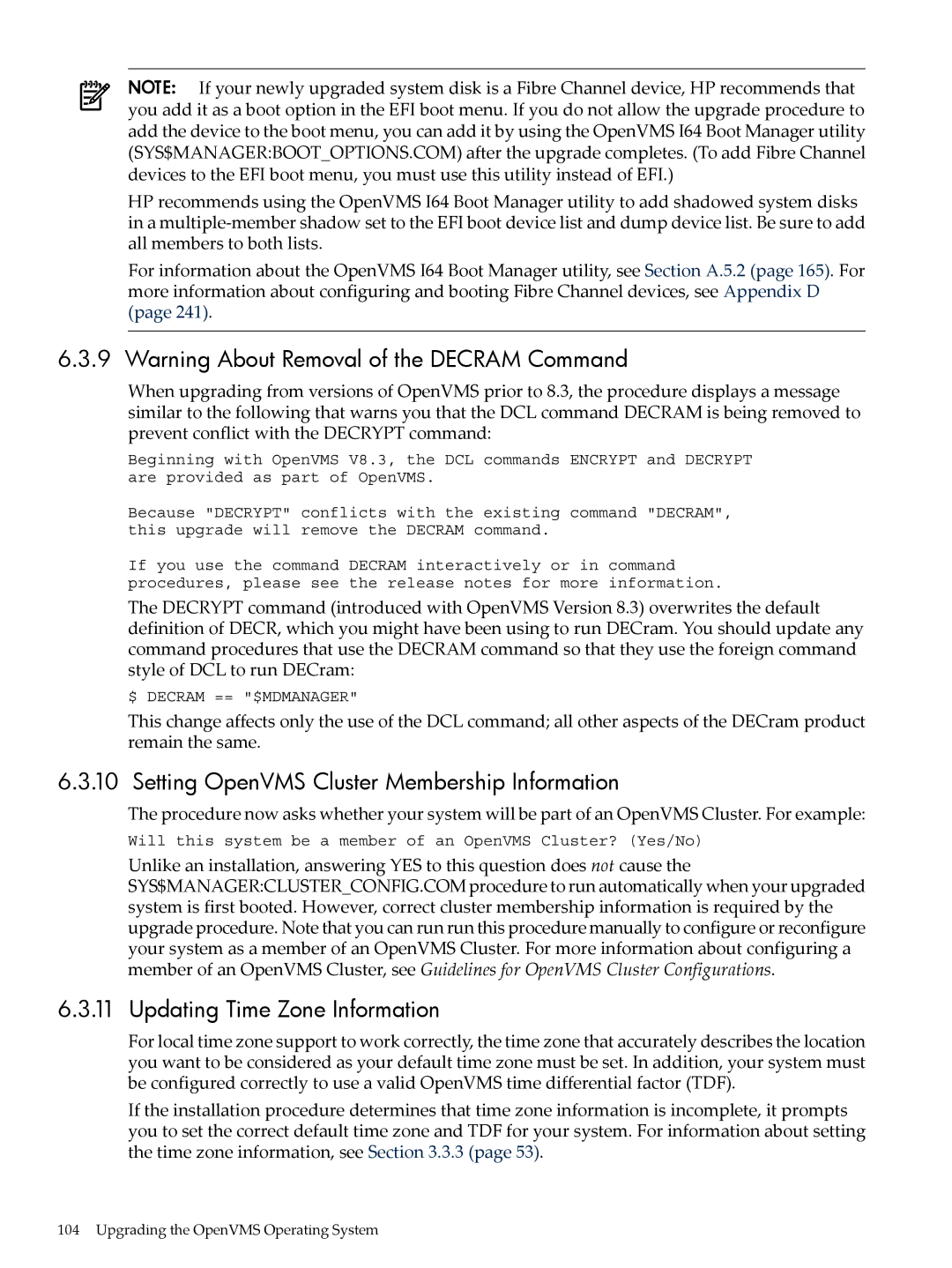 HP OpenVMS 8.x manual Setting OpenVMS Cluster Membership Information, Updating Time Zone Information 