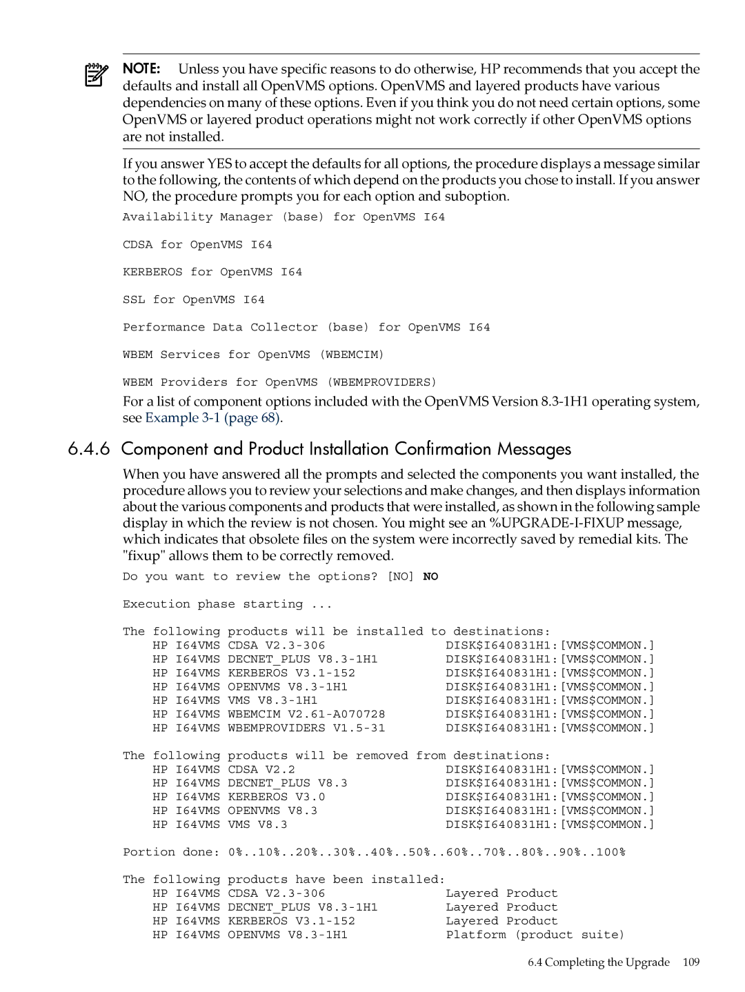 HP OpenVMS 8.x manual Component and Product Installation Confirmation Messages 