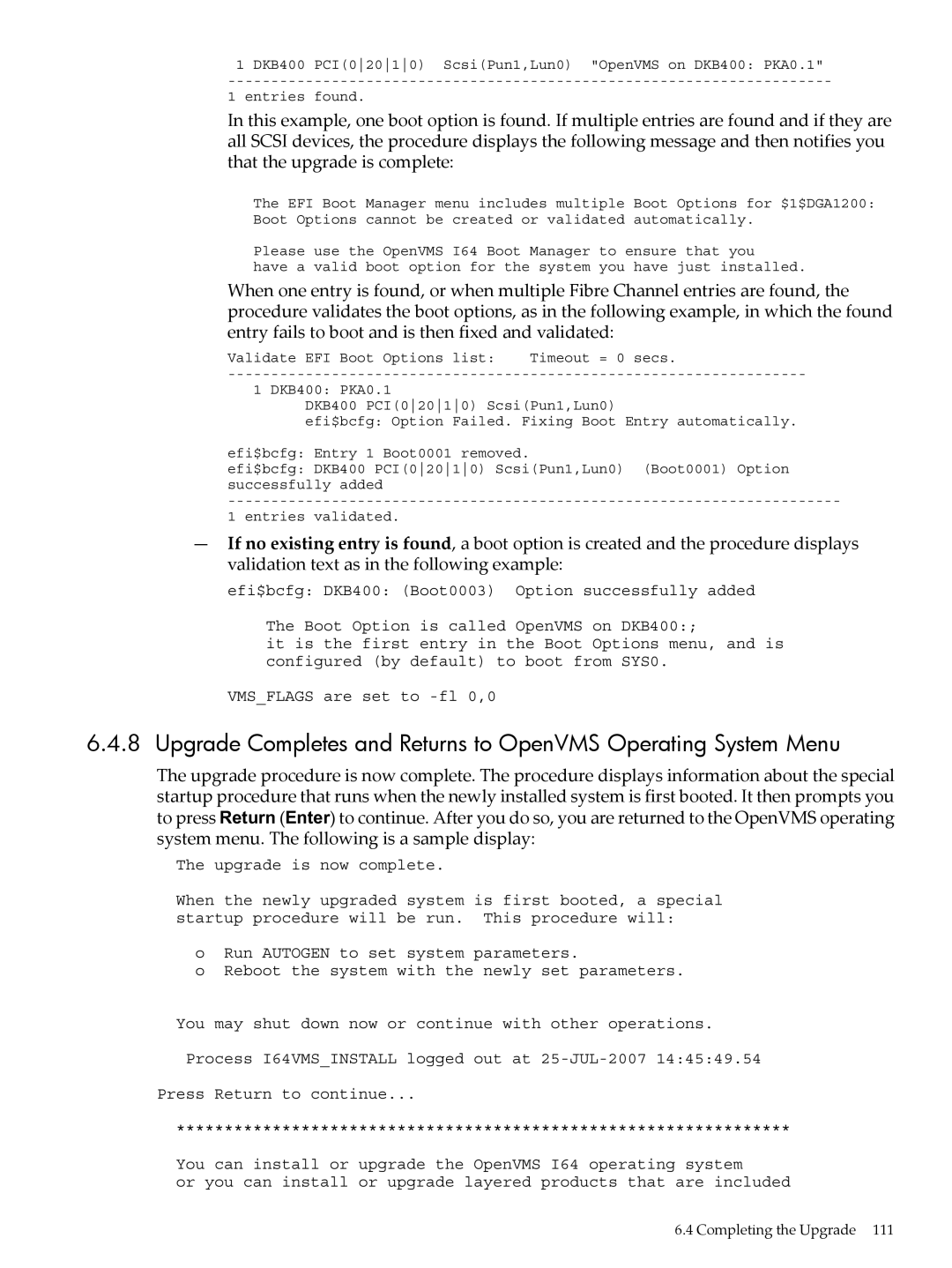 HP OpenVMS 8.x manual Completing the Upgrade 