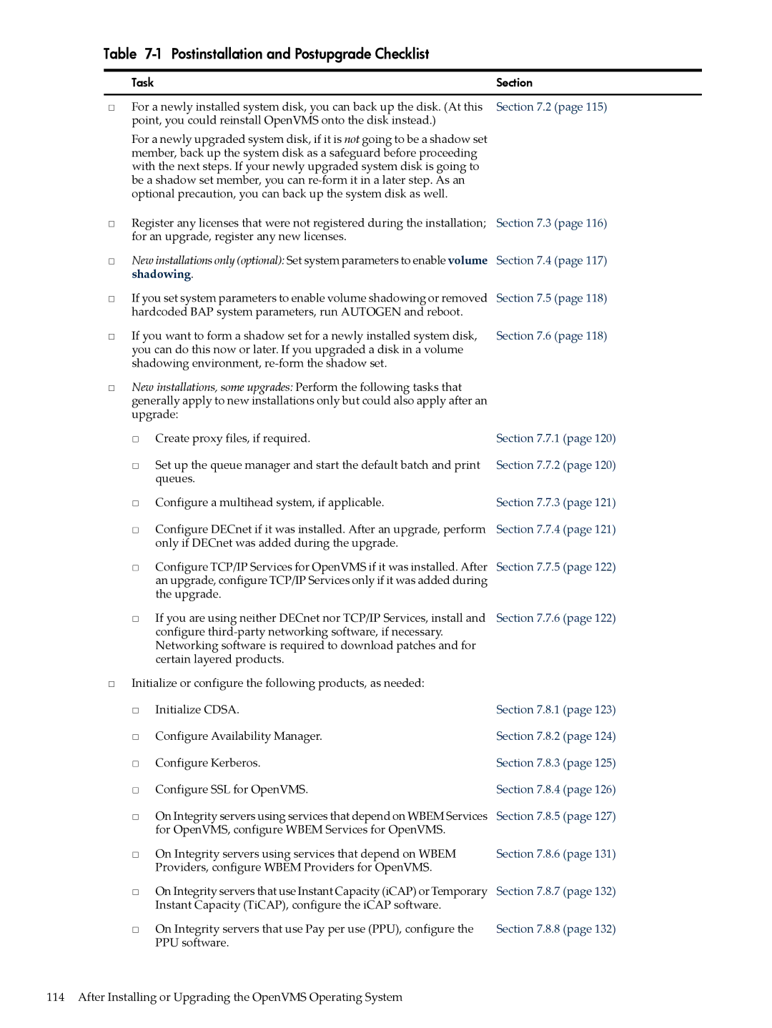 HP OpenVMS 8.x manual Postinstallation and Postupgrade Checklist, Shadowing 