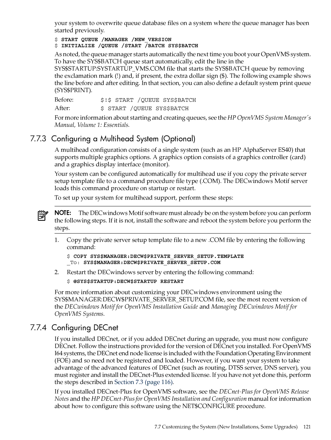 HP OpenVMS 8.x manual Configuring a Multihead System Optional, Configuring DECnet 