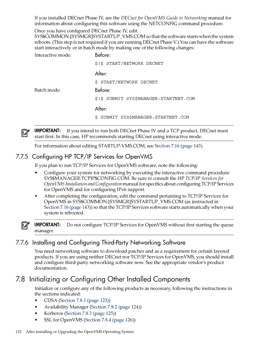 HP OpenVMS 8.x Initializing or Configuring Other Installed Components, Configuring HP TCP/IP Services for OpenVMS, Before 