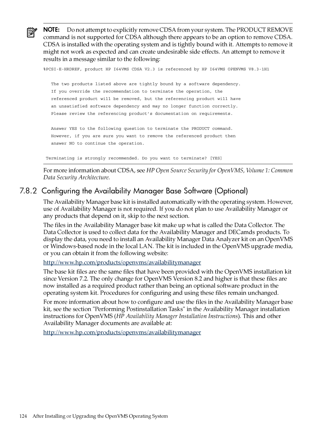 HP OpenVMS 8.x manual Configuring the Availability Manager Base Software Optional 