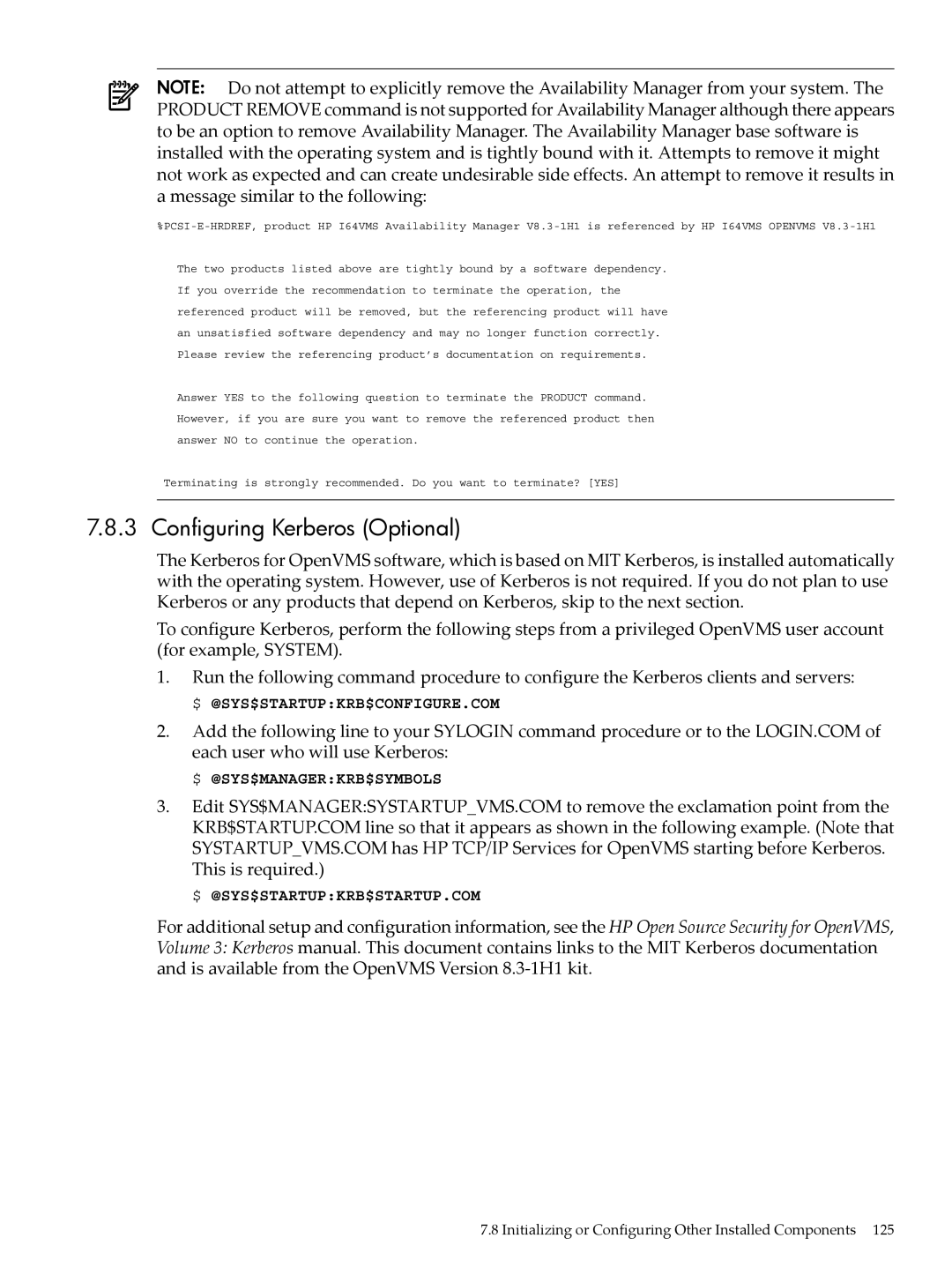 HP OpenVMS 8.x manual Configuring Kerberos Optional 