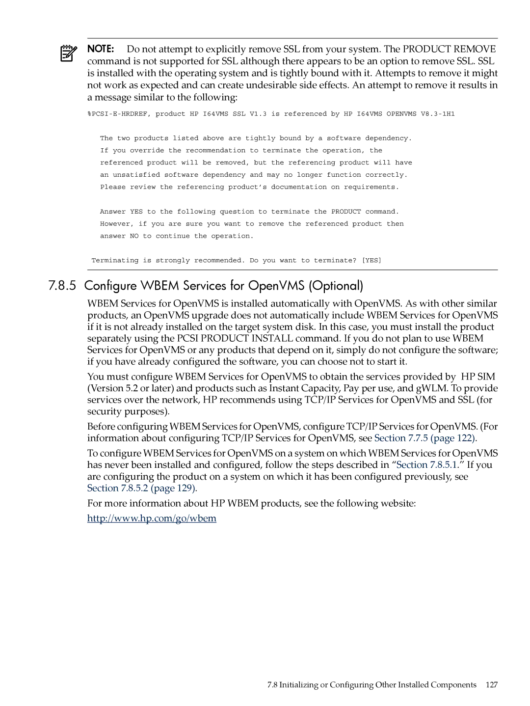 HP OpenVMS 8.x manual Configure Wbem Services for OpenVMS Optional 