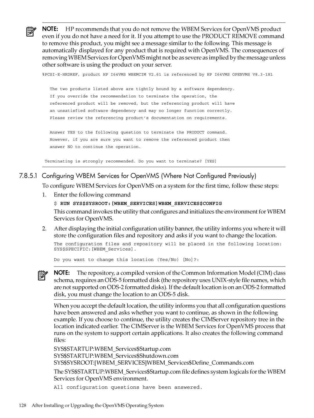 HP OpenVMS 8.x manual $ Run Sys$Sysrootwbemserviceswbemservices$Config 