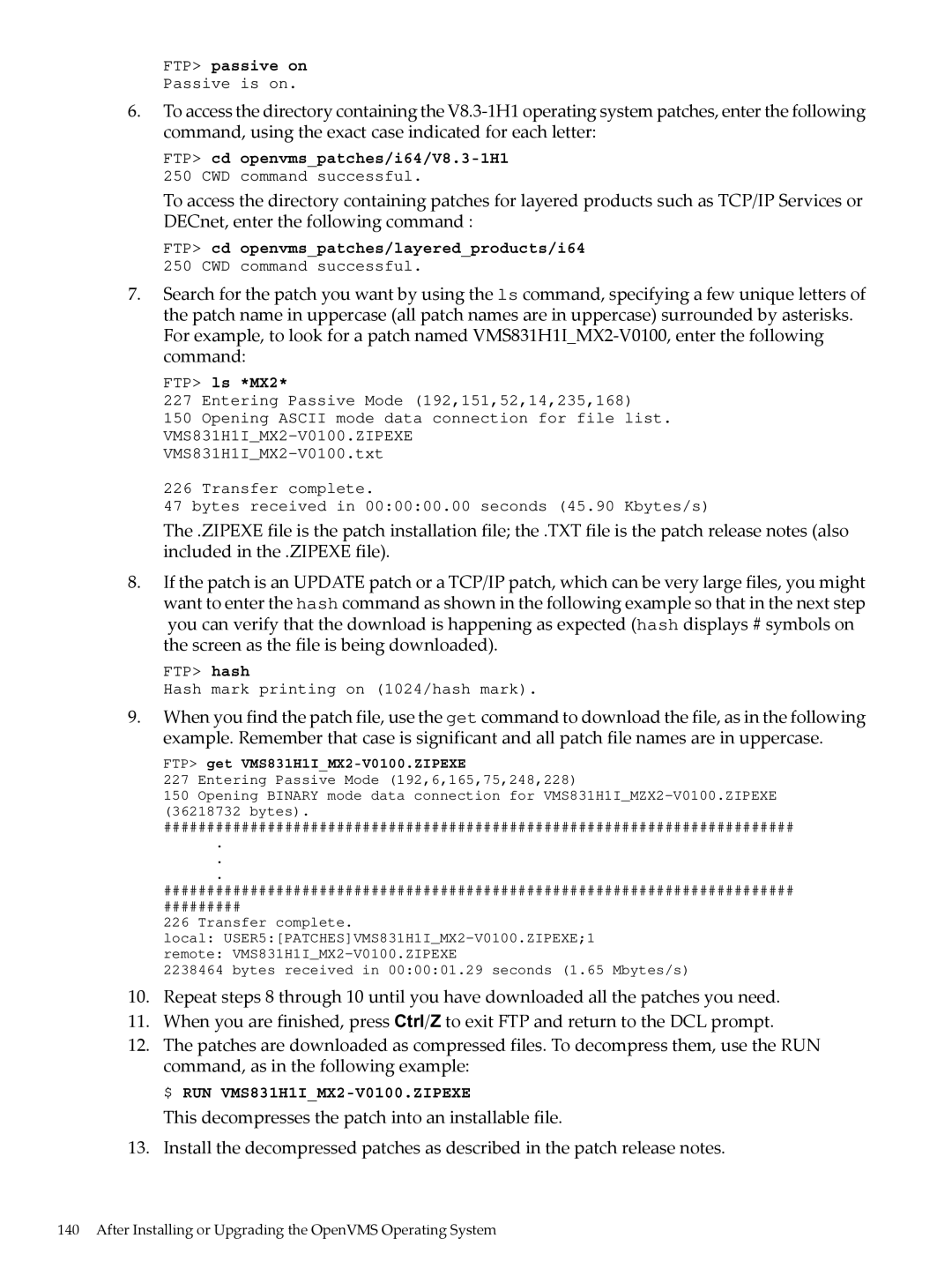 HP OpenVMS 8.x manual FTP passive on 