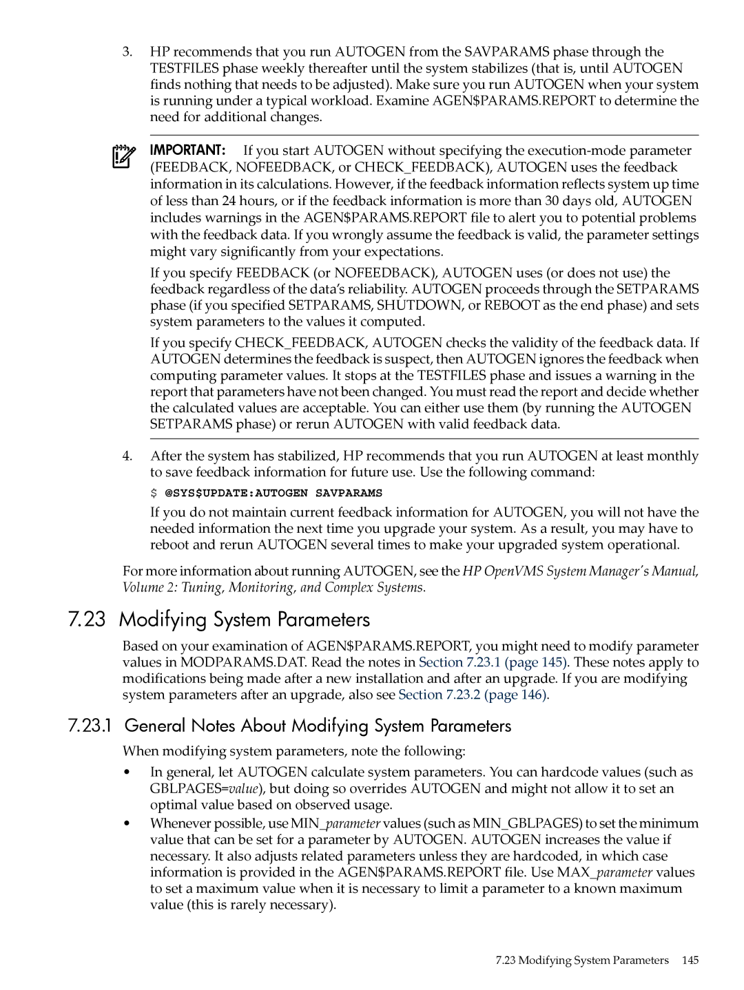 HP OpenVMS 8.x manual General Notes About Modifying System Parameters 