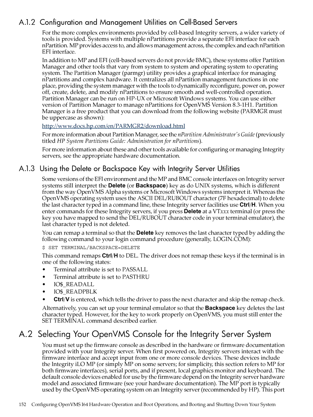 HP OpenVMS 8.x manual Configuration and Management Utilities on Cell-Based Servers 