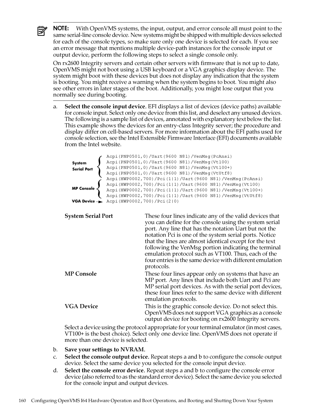 HP OpenVMS 8.x These four lines indicate any of the valid devices that, Port. Any line that has the notation Uart but not 