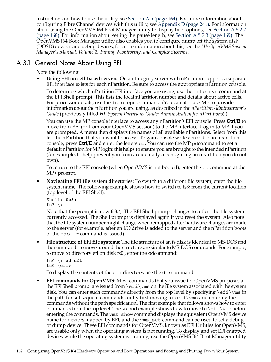 HP OpenVMS 8.x manual General Notes About Using EFI 