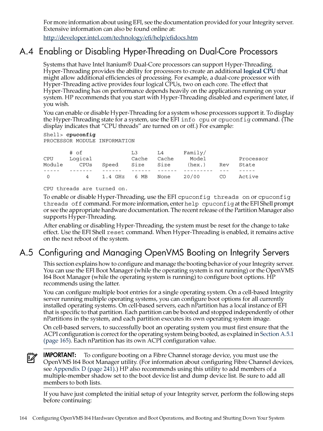 HP OpenVMS 8.x manual Shell cpuconfig 