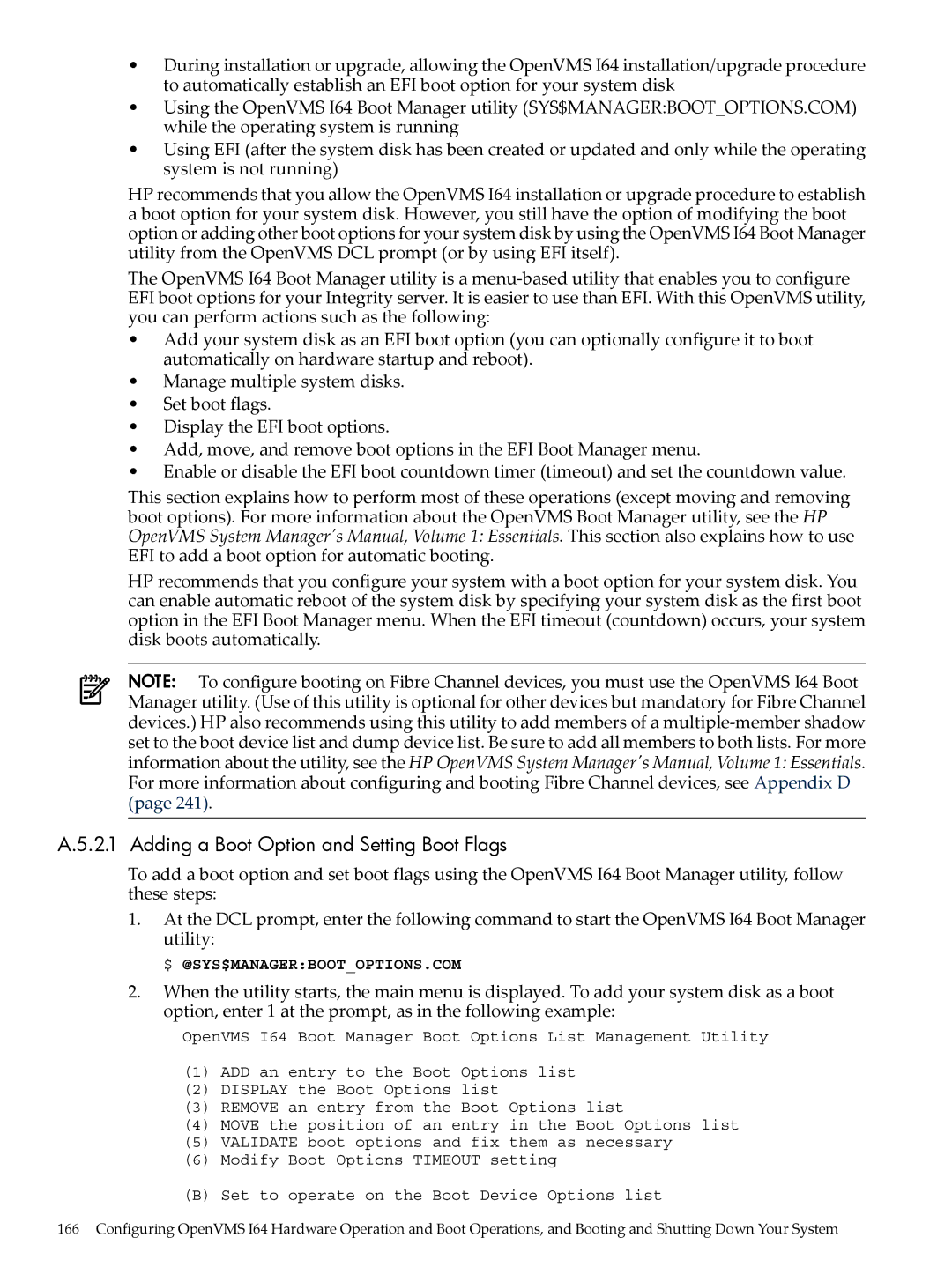 HP OpenVMS 8.x manual Adding a Boot Option and Setting Boot Flags 