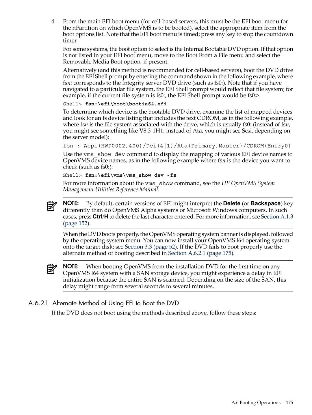 HP OpenVMS 8.x manual Alternate Method of Using EFI to Boot the DVD 