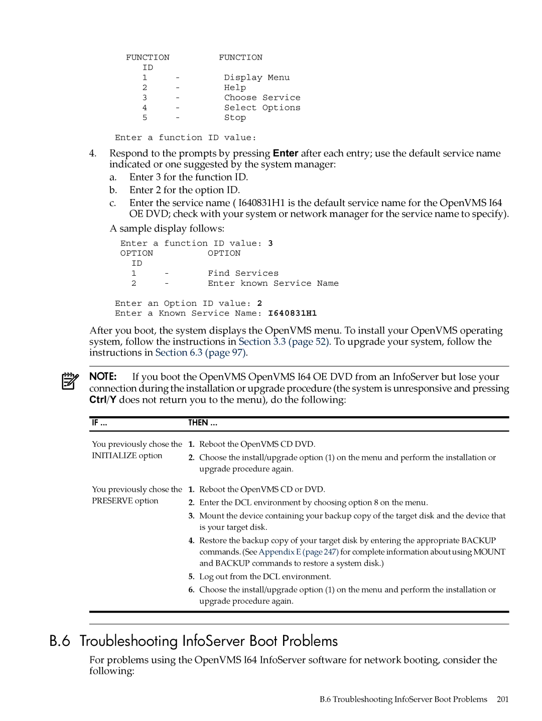 HP OpenVMS 8.x manual Troubleshooting InfoServer Boot Problems, Sample display follows 