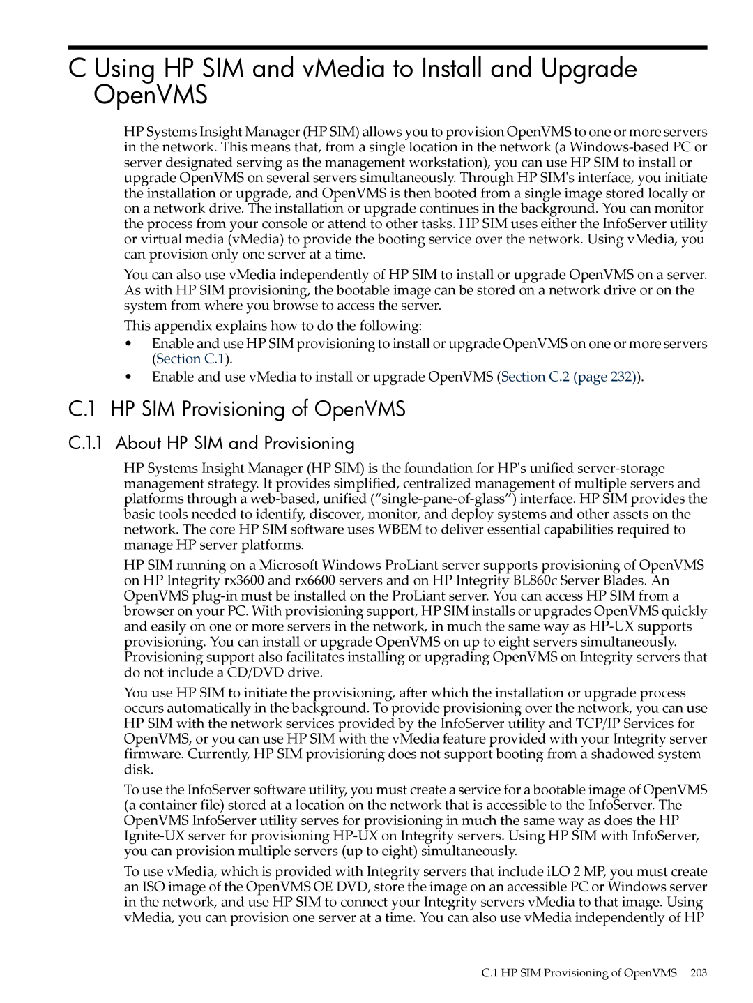 HP OpenVMS 8.x manual Using HP SIM and vMedia to Install and Upgrade OpenVMS, HP SIM Provisioning of OpenVMS 