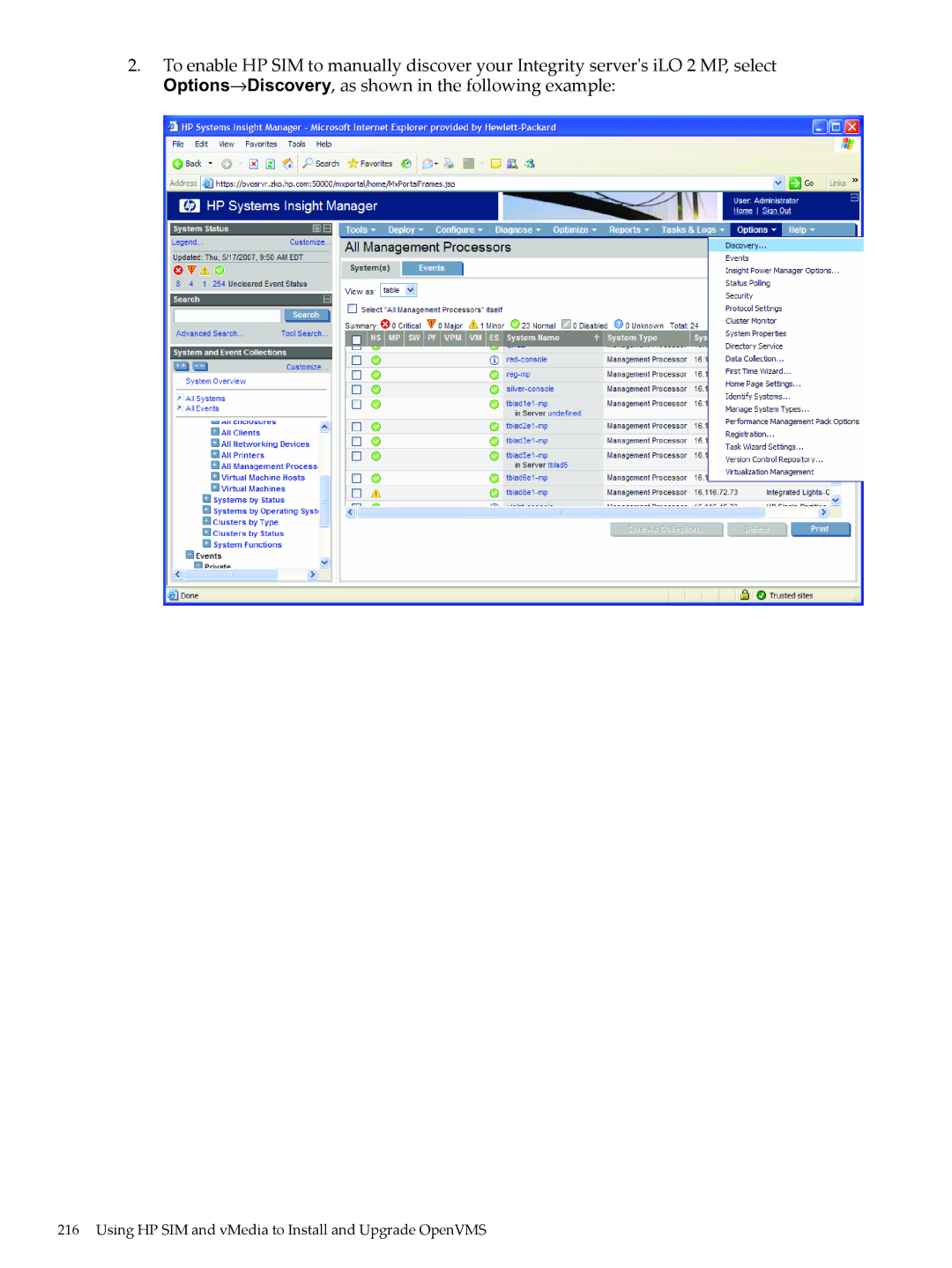 HP OpenVMS 8.x manual Using HP SIM and vMedia to Install and Upgrade OpenVMS 