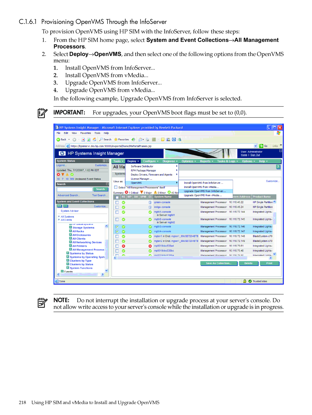 HP OpenVMS 8.x manual Provisioning OpenVMS Through the InfoServer 