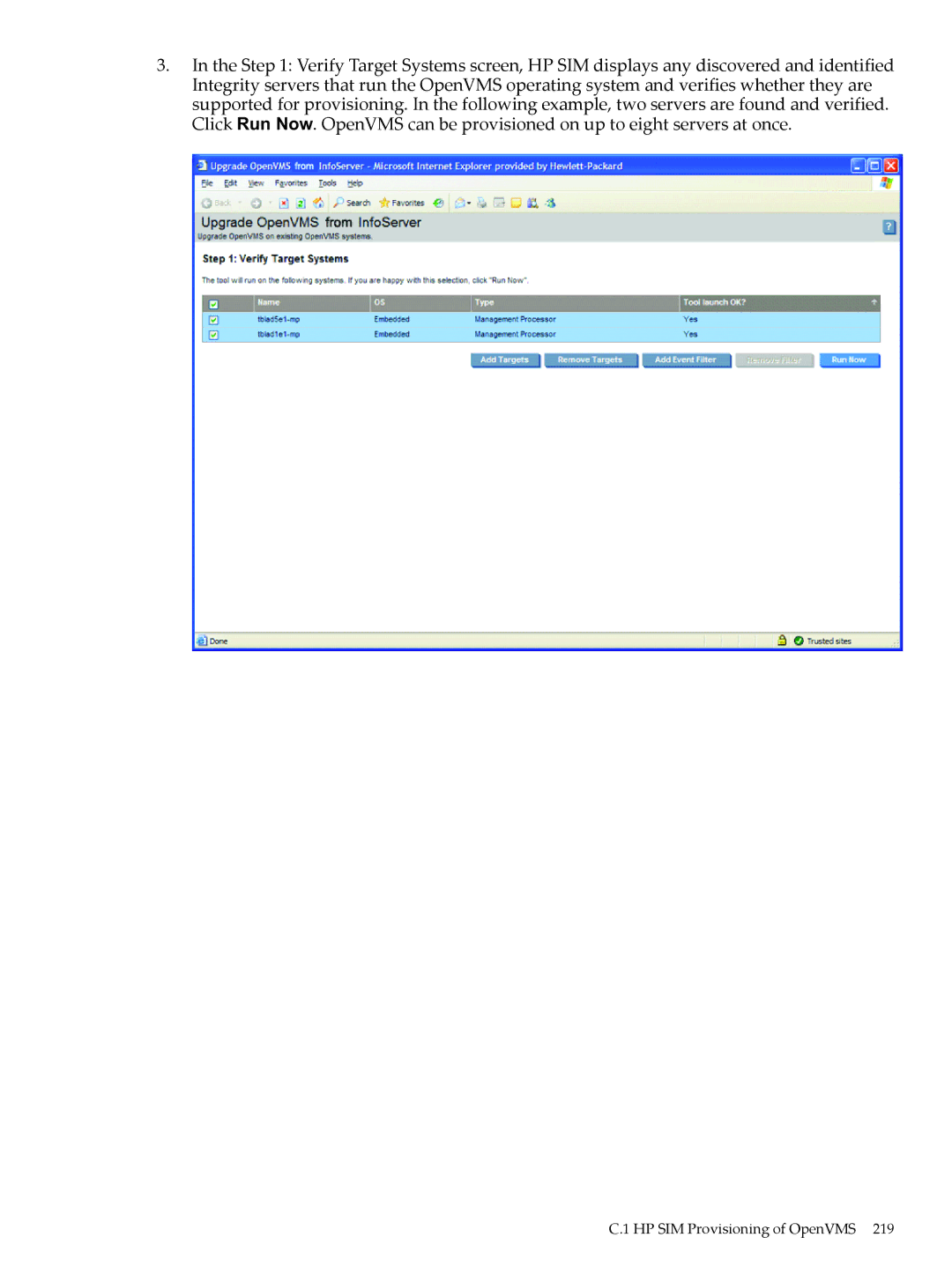 HP OpenVMS 8.x manual HP SIM Provisioning of OpenVMS 