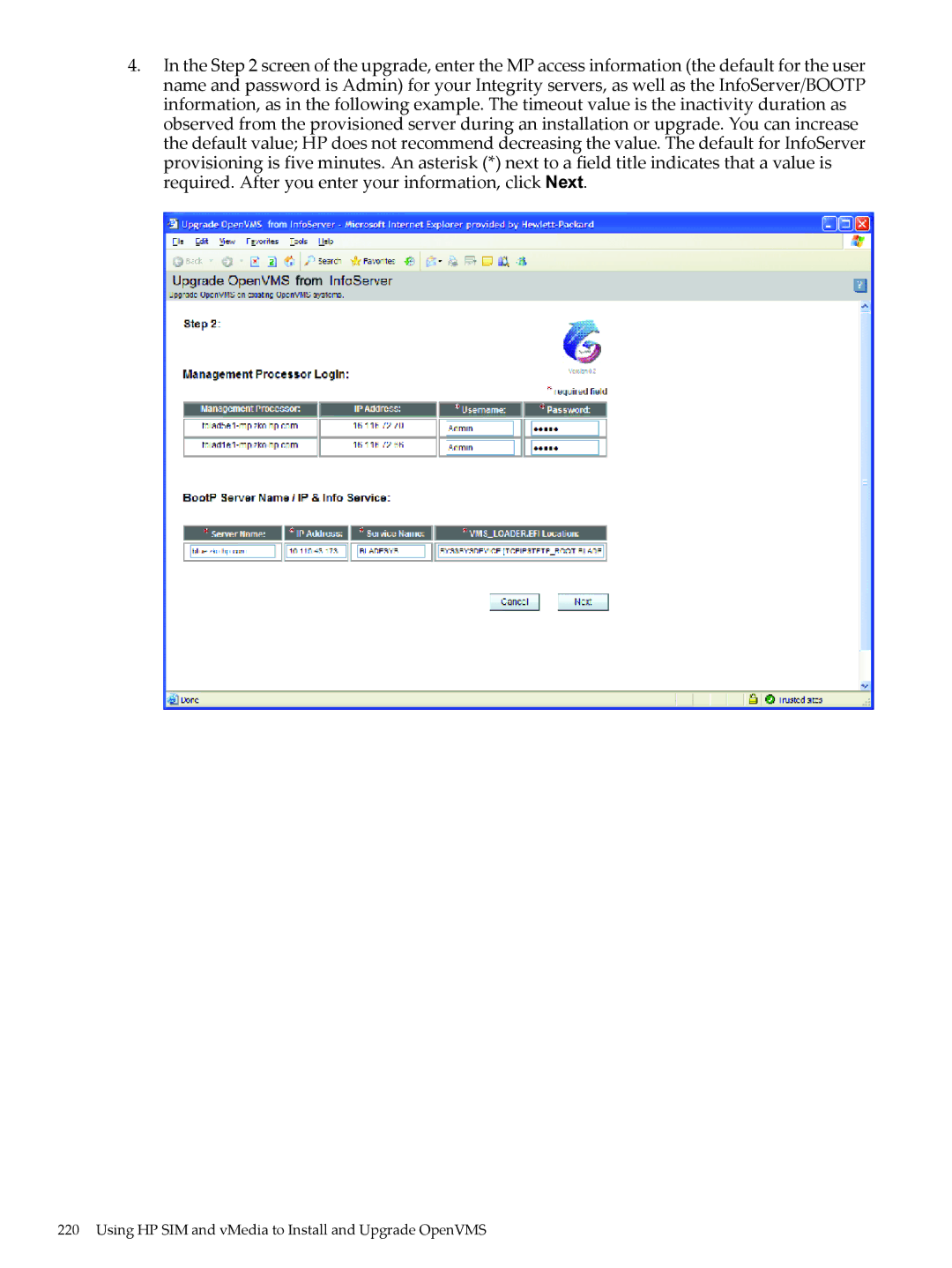 HP OpenVMS 8.x manual Using HP SIM and vMedia to Install and Upgrade OpenVMS 