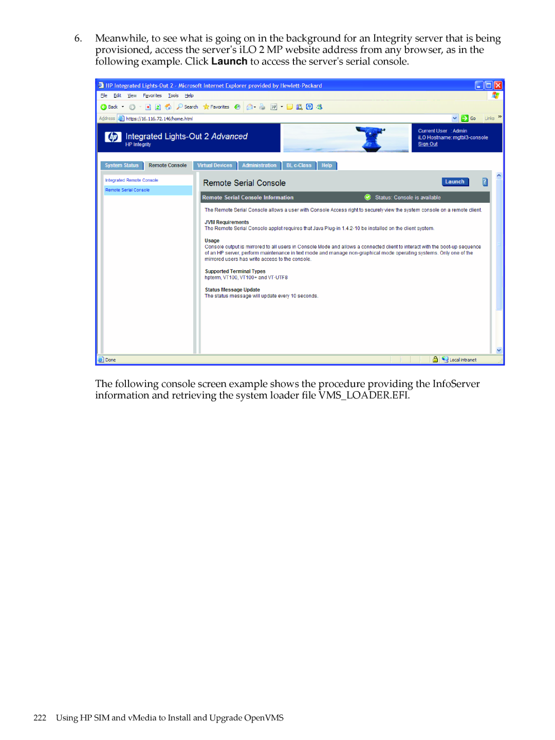 HP OpenVMS 8.x manual Using HP SIM and vMedia to Install and Upgrade OpenVMS 