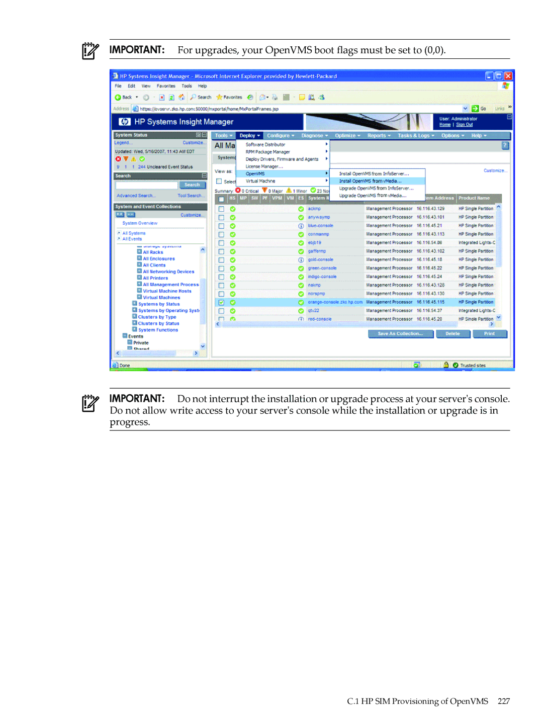 HP OpenVMS 8.x manual HP SIM Provisioning of OpenVMS 