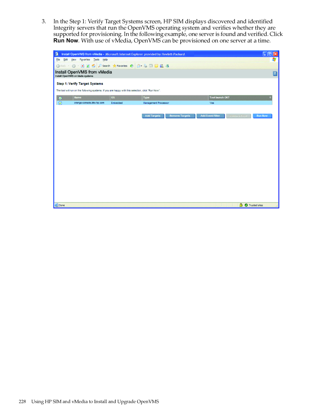 HP OpenVMS 8.x manual Using HP SIM and vMedia to Install and Upgrade OpenVMS 