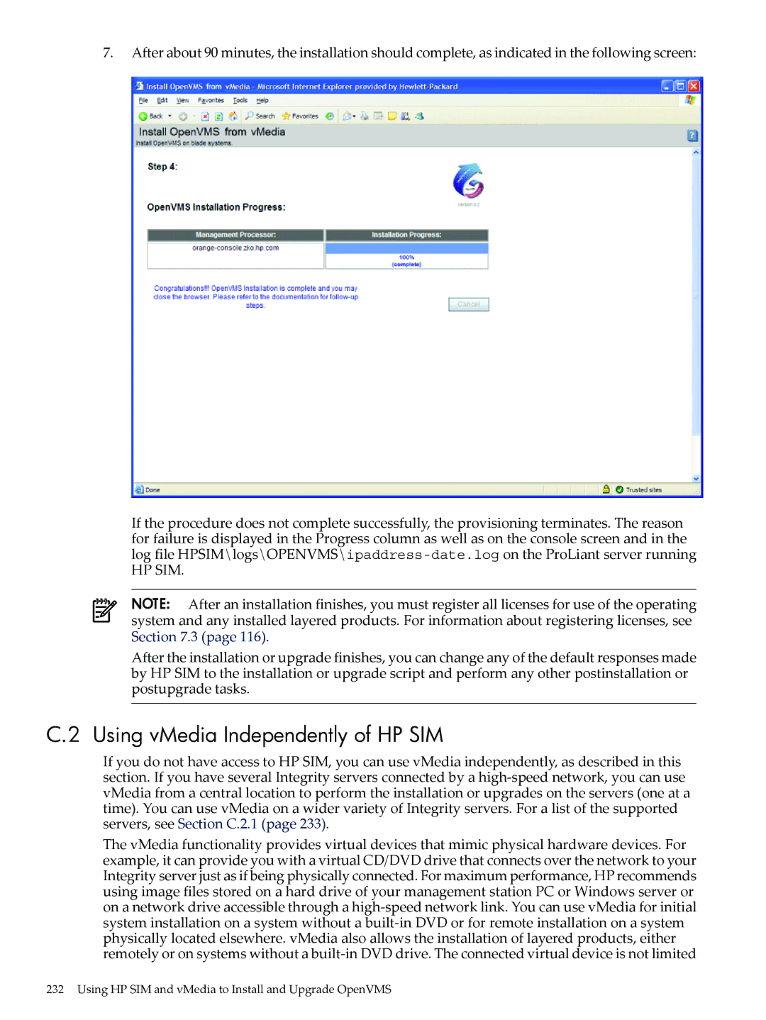 HP OpenVMS 8.x manual Using vMedia Independently of HP SIM 