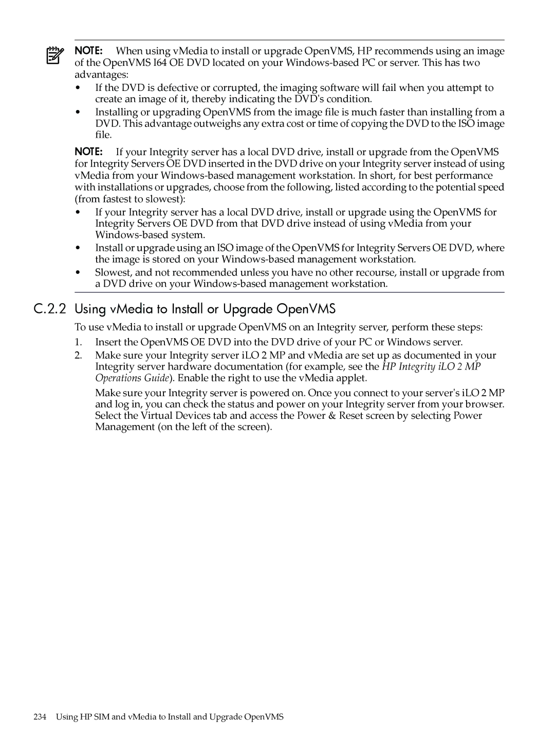 HP OpenVMS 8.x manual Using vMedia to Install or Upgrade OpenVMS 